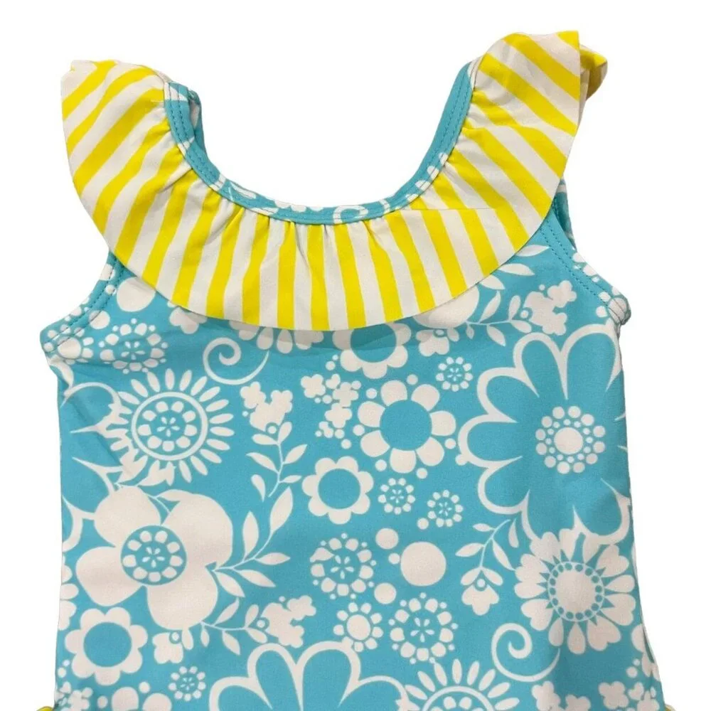 Hanna Andersson Sz 60 (3-6m) Blue & Yellow Ruffle Swim Bathing Suit